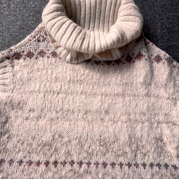 Free People Sleeveless Cowl Neck Tribal Knit Sweater XS Cream/Brown Western - Picture 3 of 9